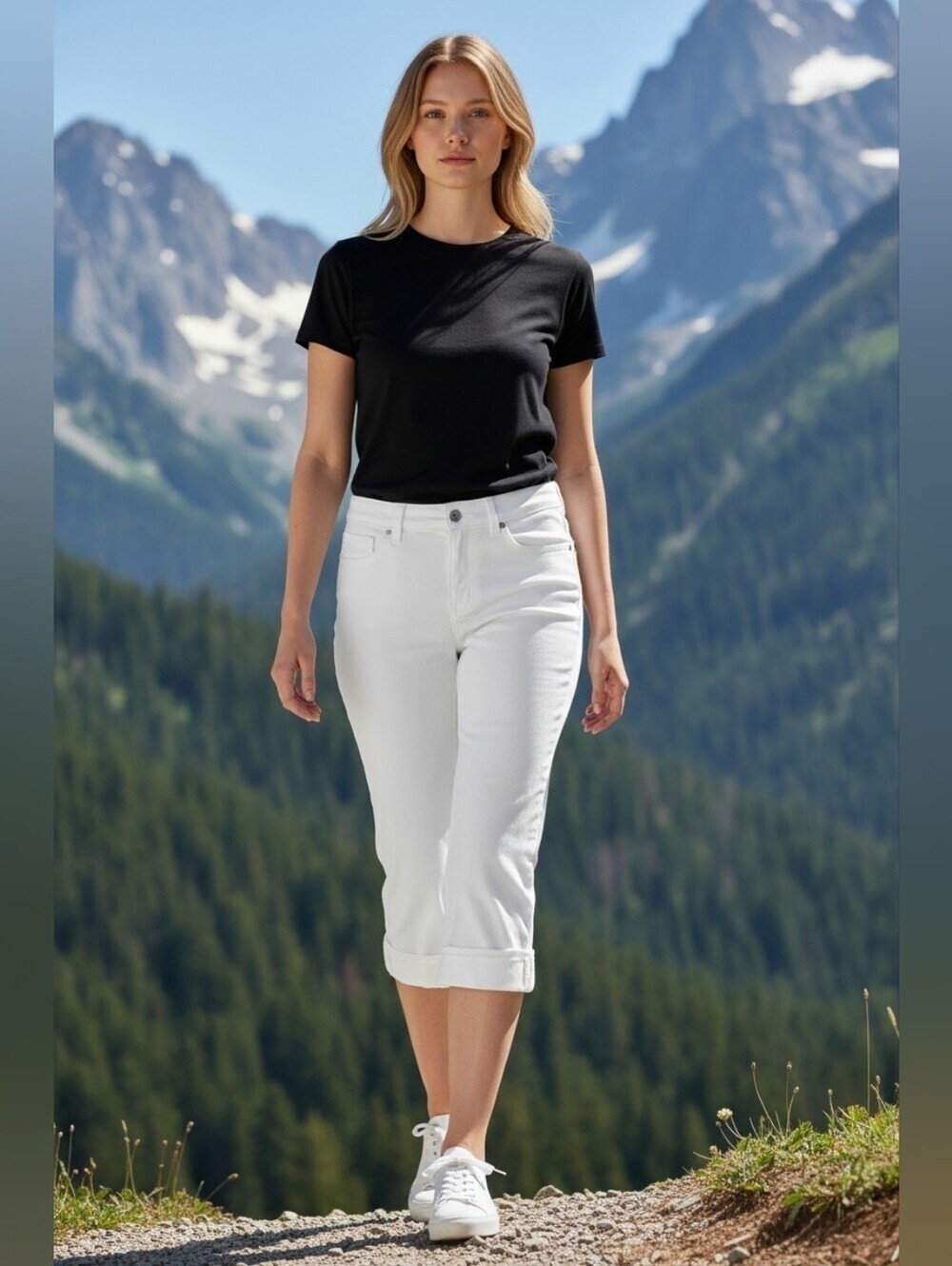 Jeanstar White Denim Womens 12 Classic Stylish Capri with Branded Button/Cuffs